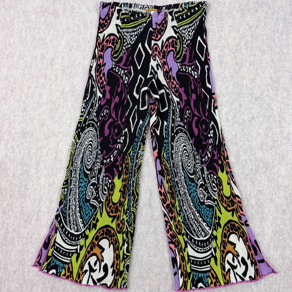Spongecake N Shoe Paisley Pleated Wide Leg Pants Women Size 1 Multi Color Retro